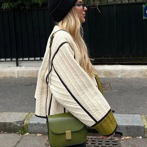 Contrast Single Breasted Patchwork Quilted Coat Women - Picture 3 of 7